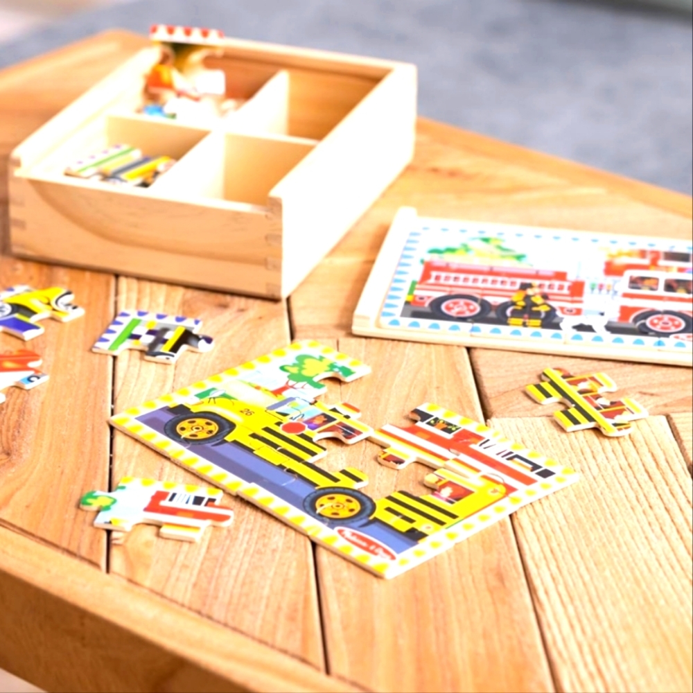 Melissa & Doug 4 Vehicle Colorful Wooden Puzzle Set
